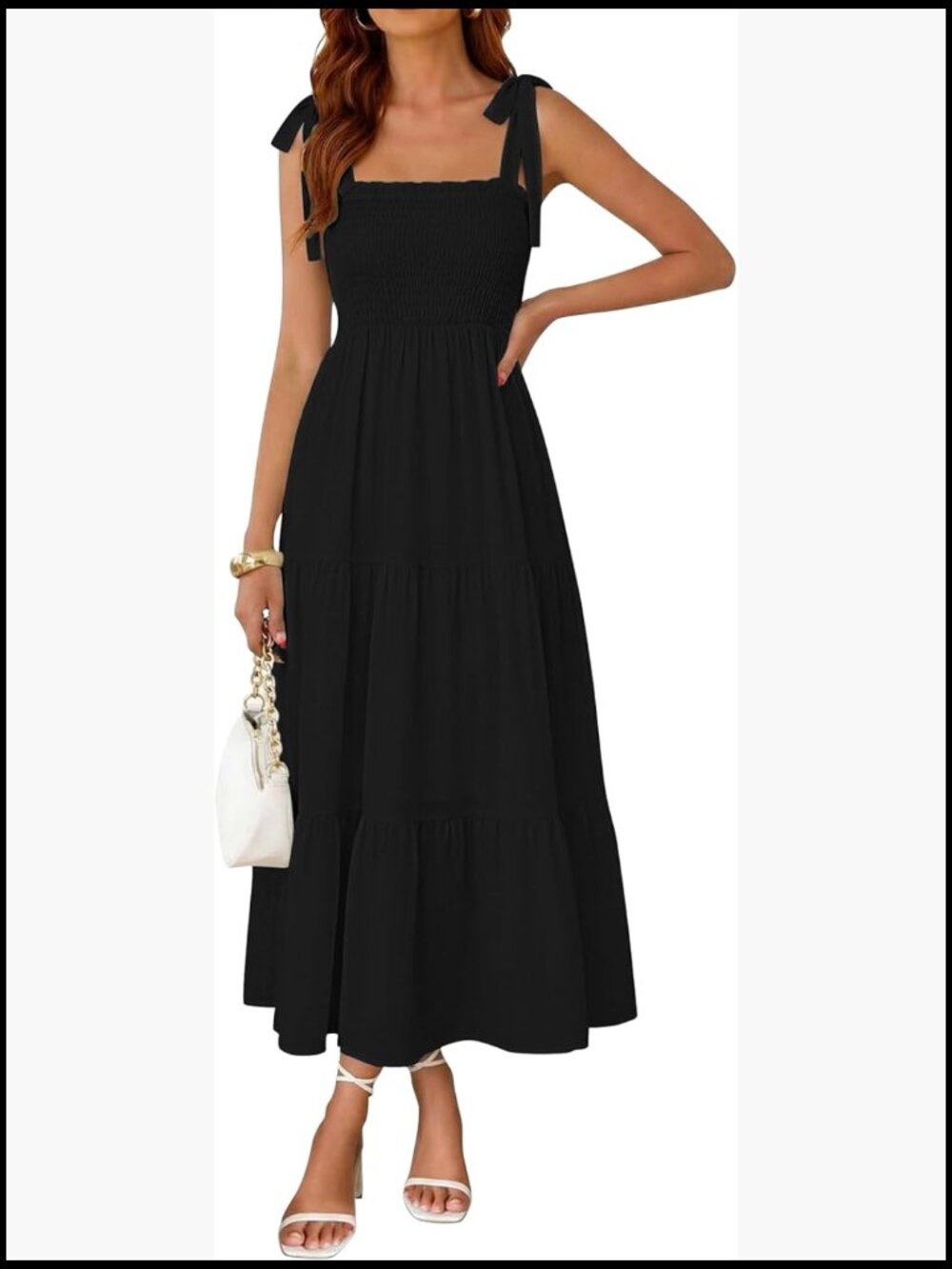 Women's Boho Maxi Dress Sleeveless Smocked Tiered Sundress Long Beach Vacation